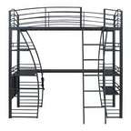 Bellemave Letto a soppalco singolo con scrivania e libreria con struttura in metallo, letto a soppalco con scrivania e contenitore, nero