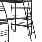 Bellemave Letto a soppalco singolo con scrivania e libreria con struttura in metallo, letto a soppalco con scrivania e contenitore, nero