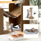 Scrivania da Ufficio Pieghevole, Scrivania da Gaming Adatta agli Animali Domestici con Parte Superiore, Pannello Forato, Lettino e Tiragraffi per Gatti Inclusi, Noce - ModernLuxe