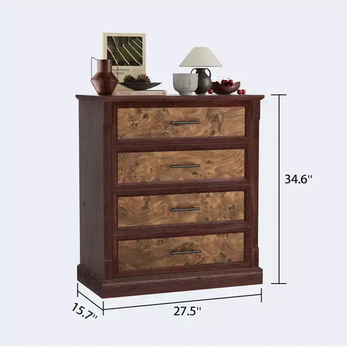 Comò a 4 cassetti per camera da letto, cassettiera in legno alta 88 cm con maniglie in metallo, organizer per vestiti, comodino stretto per camera da letto