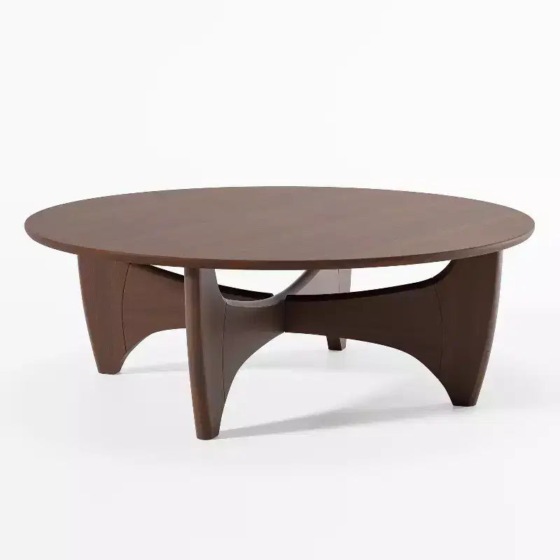 PexFix 38 Tavolino da Caffè Rotondo Moderno in Legno Massello Stile Rustico con Gambe Robuste a Croce per Casa Ufficio Soggiorno, Noce