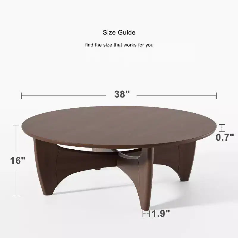 PexFix 38 Tavolino da Caffè Rotondo Moderno in Legno Massello Stile Rustico con Gambe Robuste a Croce per Casa Ufficio Soggiorno, Noce