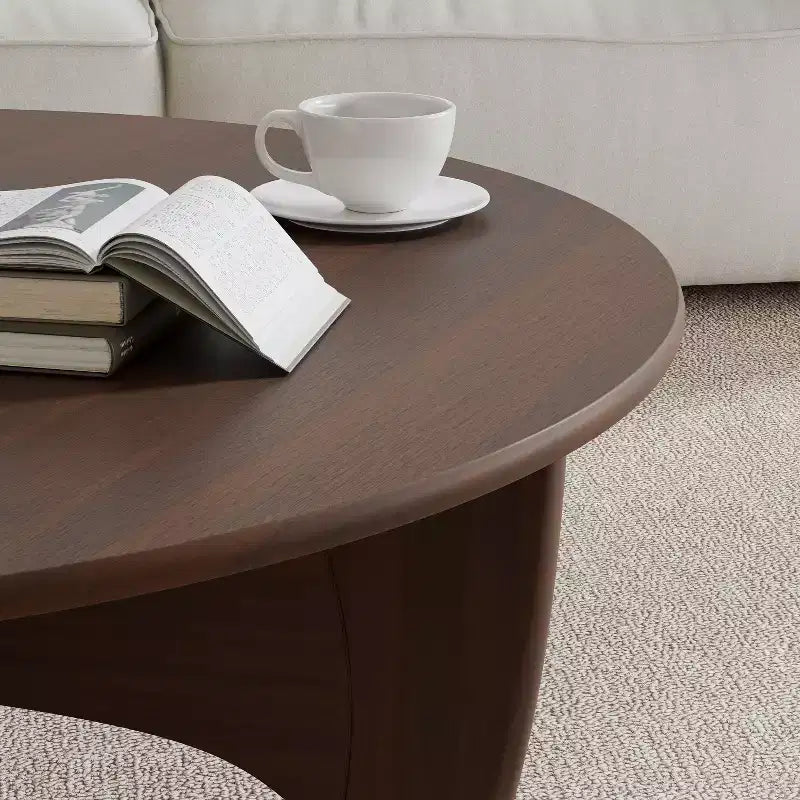 PexFix 38 Tavolino da Caffè Rotondo Moderno in Legno Massello Stile Rustico con Gambe Robuste a Croce per Casa Ufficio Soggiorno, Noce