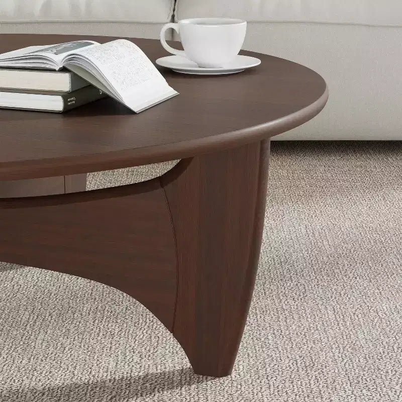 PexFix 38 Tavolino da Caffè Rotondo Moderno in Legno Massello Stile Rustico con Gambe Robuste a Croce per Casa Ufficio Soggiorno, Noce