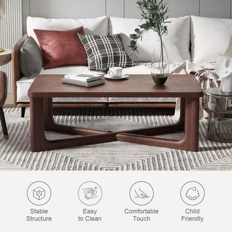 PexFix 50 Tavolino Moderno Rettangolare da Fattoria in Legno Massello con Gambe Robuste a Croce Tavolino Centrale per Casa Ufficio Soggiorno Noce