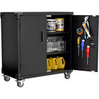 COZONY Metal Storage Cabinet with Wheels Locking Tool Cabinet Adjustable Shelves Garage Office Black
