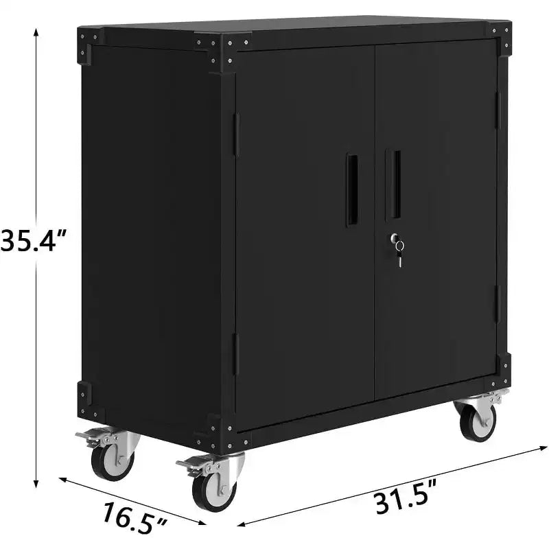 COZONY Armadietto metallico con ruote Armadio portautensili con serratura Ripiani regolabili Garage Ufficio Nero