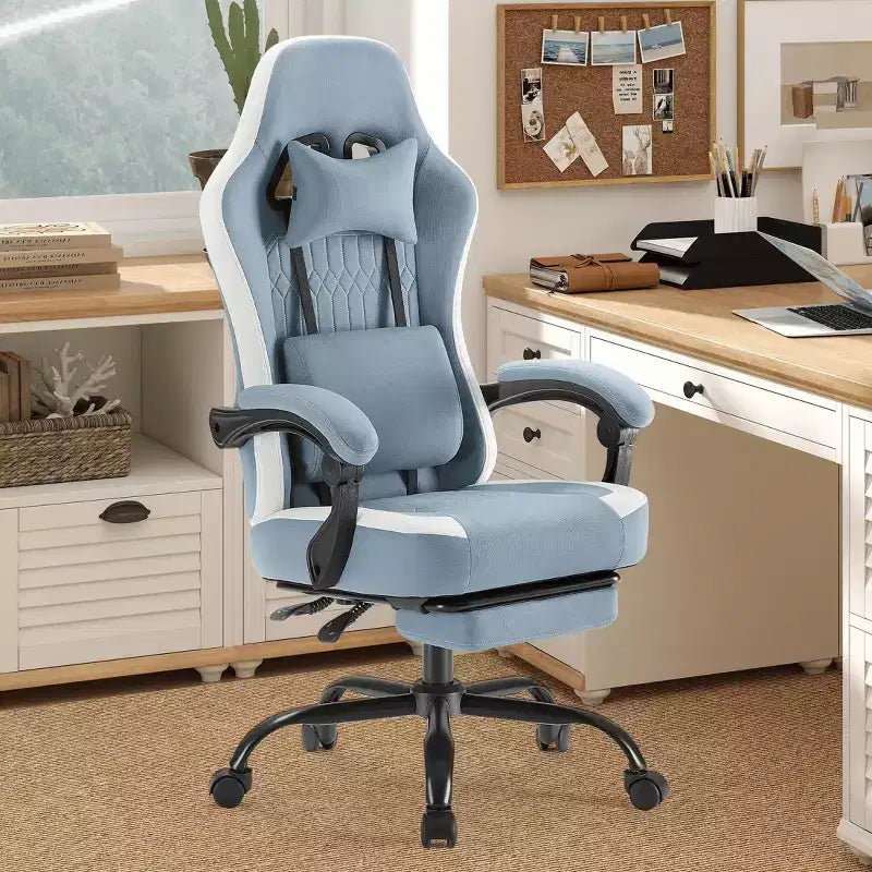 MAYEERTY Computer Gaming Chair with Lumbar Support Adjustable Height 360 Rotating Wheels Armrests and Headrests Included