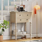Tavolino Console Stretto Bellemave, Tavolino da Divano Sottile con Tre Cassetti e Ripiano Inferiore, Beige