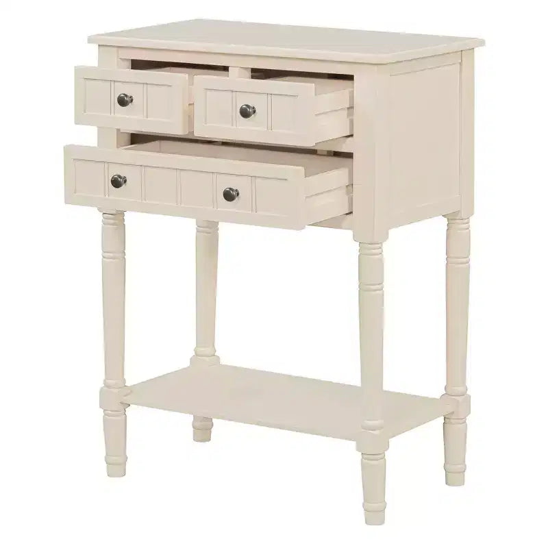 Tavolino Console Stretto Bellemave, Tavolino da Divano Sottile con Tre Cassetti e Ripiano Inferiore, Beige