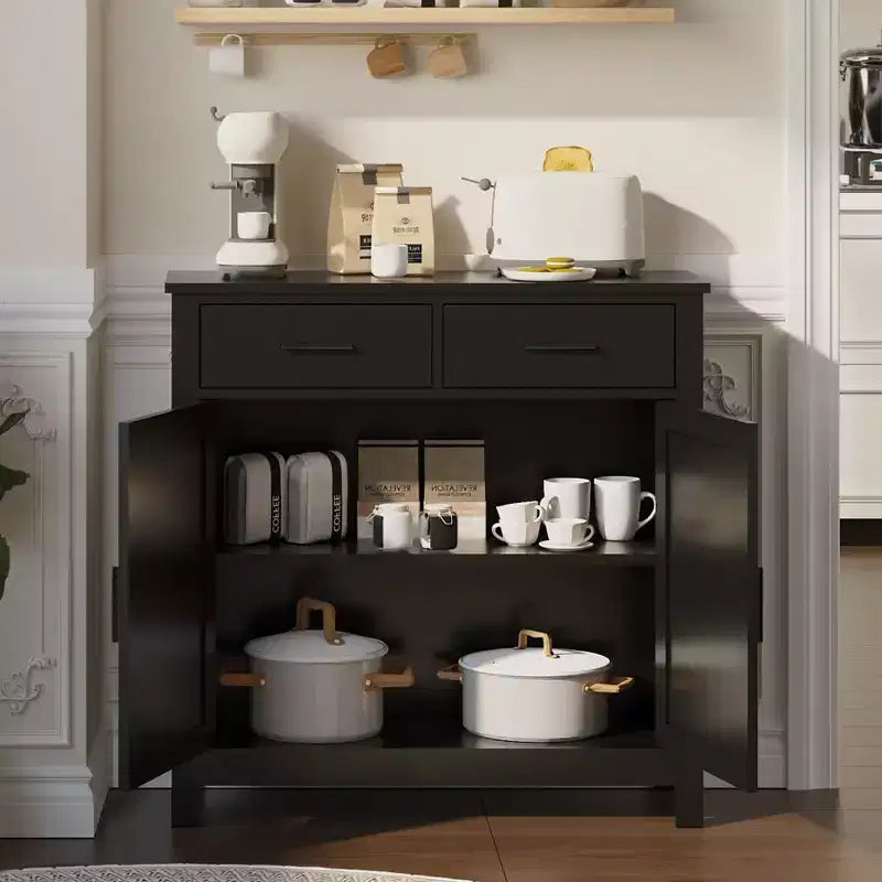 Bellemave Credenza da cucina stile rustico, credenza da cucina, mobiletto per il caffè, per cucina, sala da pranzo, soggiorno, nero