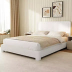 Dyonery Struttura Letto Bouclé, Struttura Letto Rivestita in Tessuto Teddy, Angoli Arrotondati Morbidi, Testiera Regolabile, Montaggio Facile