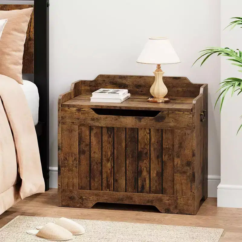 Baule portaoggetti in legno da 63 cm, Contenitore giocattoli per bambini, Panchina portaoggetti con coperchio incernierato di sicurezza, Panchina contenitore per ingresso, soggiorno, camera da letto