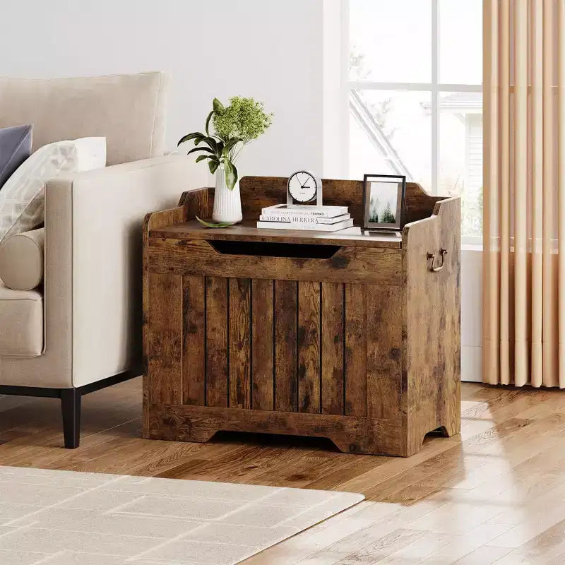 Baule portaoggetti in legno da 63 cm, Contenitore giocattoli per bambini, Panchina portaoggetti con coperchio incernierato di sicurezza, Panchina contenitore per ingresso, soggiorno, camera da letto