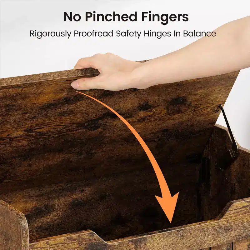 Baule portaoggetti in legno da 63 cm, Contenitore giocattoli per bambini, Panchina portaoggetti con coperchio incernierato di sicurezza, Panchina contenitore per ingresso, soggiorno, camera da letto