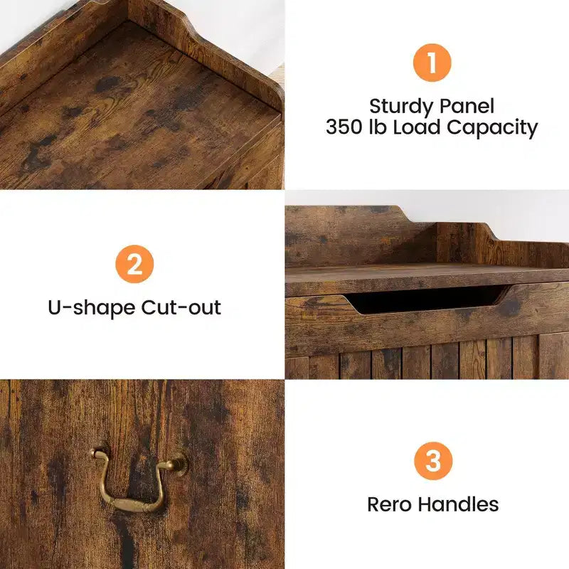 Baule portaoggetti in legno da 63 cm, Contenitore giocattoli per bambini, Panchina portaoggetti con coperchio incernierato di sicurezza, Panchina contenitore per ingresso, soggiorno, camera da letto