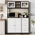 CuisinSmart Mobile Dispensa-Credenza da Cucina Alta 170 cm, Armadio per Bar e Caffè con 3 Cassetti e Luci, Dispensa Autoportante