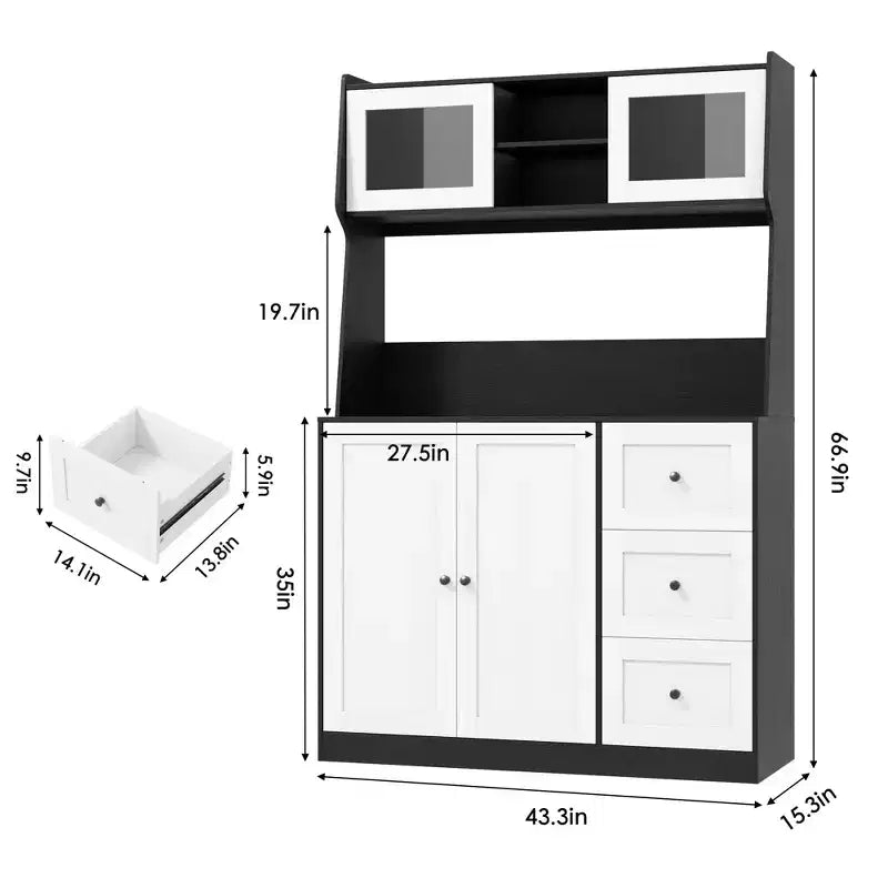CuisinSmart Mobile Dispensa-Credenza da Cucina Alta 170 cm, Armadio per Bar e Caffè con 3 Cassetti e Luci, Dispensa Autoportante