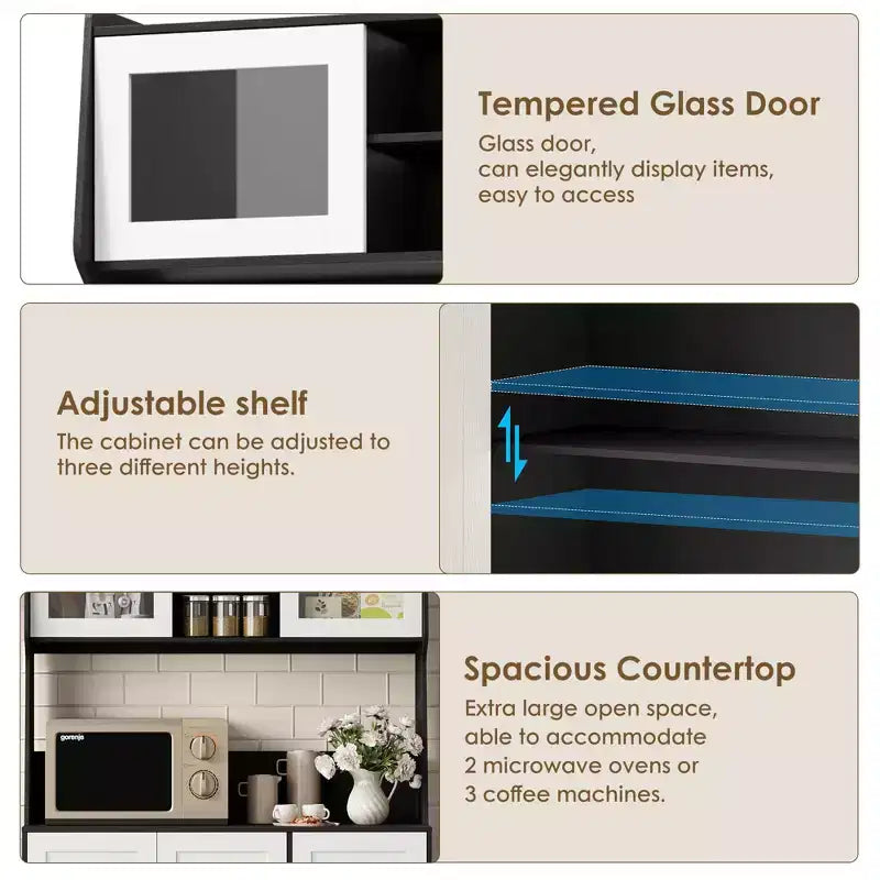CuisinSmart Mobile Dispensa-Credenza da Cucina Alta 170 cm, Armadio per Bar e Caffè con 3 Cassetti e Luci, Dispensa Autoportante