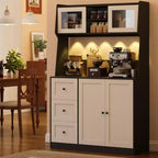 CuisinSmart Mobile Dispensa-Credenza da Cucina Alta 170 cm, Armadio per Bar e Caffè con 3 Cassetti e Luci, Dispensa Autoportante