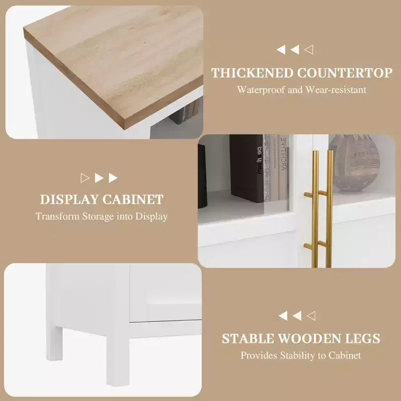 Credenza grande da 55'', Mobile dispensa da cucina con ante in vetro, Mobile bar da fattoria in legno, Tavolo buffet con contenitore per sala da pranzo