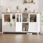 Credenza grande da 55'', Mobile dispensa da cucina con ante in vetro, Mobile bar da fattoria in legno, Tavolo buffet con contenitore per sala da pranzo