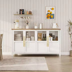 Credenza grande da 55'', Mobile dispensa da cucina con ante in vetro, Mobile bar da fattoria in legno, Tavolo buffet con contenitore per sala da pranzo