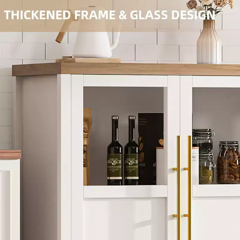 Credenza grande da 55'', Mobile dispensa da cucina con ante in vetro, Mobile bar da fattoria in legno, Tavolo buffet con contenitore per sala da pranzo