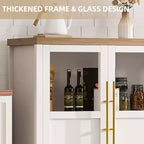 Credenza grande da 55'', Mobile dispensa da cucina con ante in vetro, Mobile bar da fattoria in legno, Tavolo buffet con contenitore per sala da pranzo