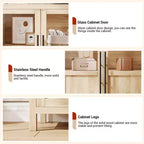 Credenza grande da 55'', Mobile dispensa da cucina con ante in vetro, Mobile bar da fattoria in legno, Tavolo buffet con contenitore per sala da pranzo