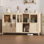 Credenza grande da 55'', Mobile dispensa da cucina con ante in vetro, Mobile bar da fattoria in legno, Tavolo buffet con contenitore per sala da pranzo