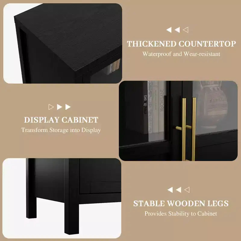 Credenza grande da 55'', Mobile dispensa da cucina con ante in vetro, Mobile bar da fattoria in legno, Tavolo buffet con contenitore per sala da pranzo