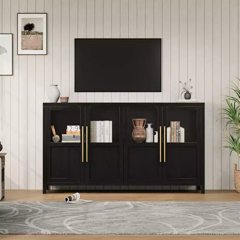 Credenza grande da 55'', Mobile dispensa da cucina con ante in vetro, Mobile bar da fattoria in legno, Tavolo buffet con contenitore per sala da pranzo