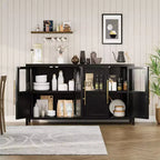 Credenza grande da 55'', Mobile dispensa da cucina con ante in vetro, Mobile bar da fattoria in legno, Tavolo buffet con contenitore per sala da pranzo