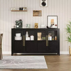 Credenza grande da 55'', Mobile dispensa da cucina con ante in vetro, Mobile bar da fattoria in legno, Tavolo buffet con contenitore per sala da pranzo