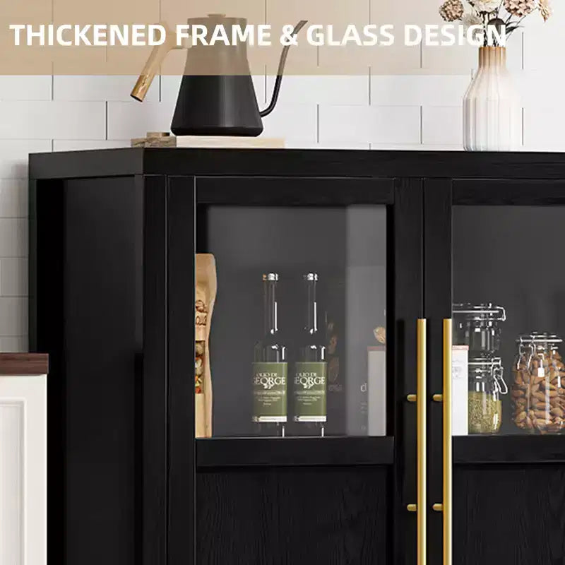 Credenza grande da 55'', Mobile dispensa da cucina con ante in vetro, Mobile bar da fattoria in legno, Tavolo buffet con contenitore per sala da pranzo