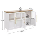 Credenza grande da 55'', Mobile dispensa da cucina con ante in vetro, Mobile bar da fattoria in legno, Tavolo buffet con contenitore per sala da pranzo
