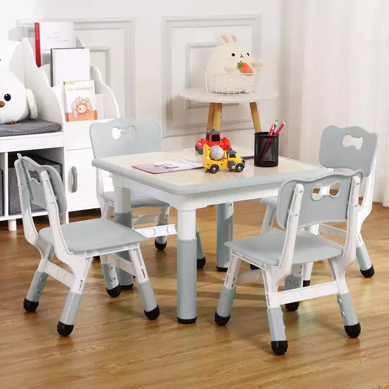 Tavolo Regolabile per Bambini COZONY con 4 Sedie, Set Tavolo Attività per Bambini di 2-10 Anni, Scrivania da Gioco per Asilo Nido con Gambe Antiscivolo e Piano Anti-graffiti