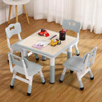 Tavolo Regolabile per Bambini COZONY con 4 Sedie, Set Tavolo Attività per Bambini di 2-10 Anni, Scrivania da Gioco per Asilo Nido con Gambe Antiscivolo e Piano Anti-graffiti