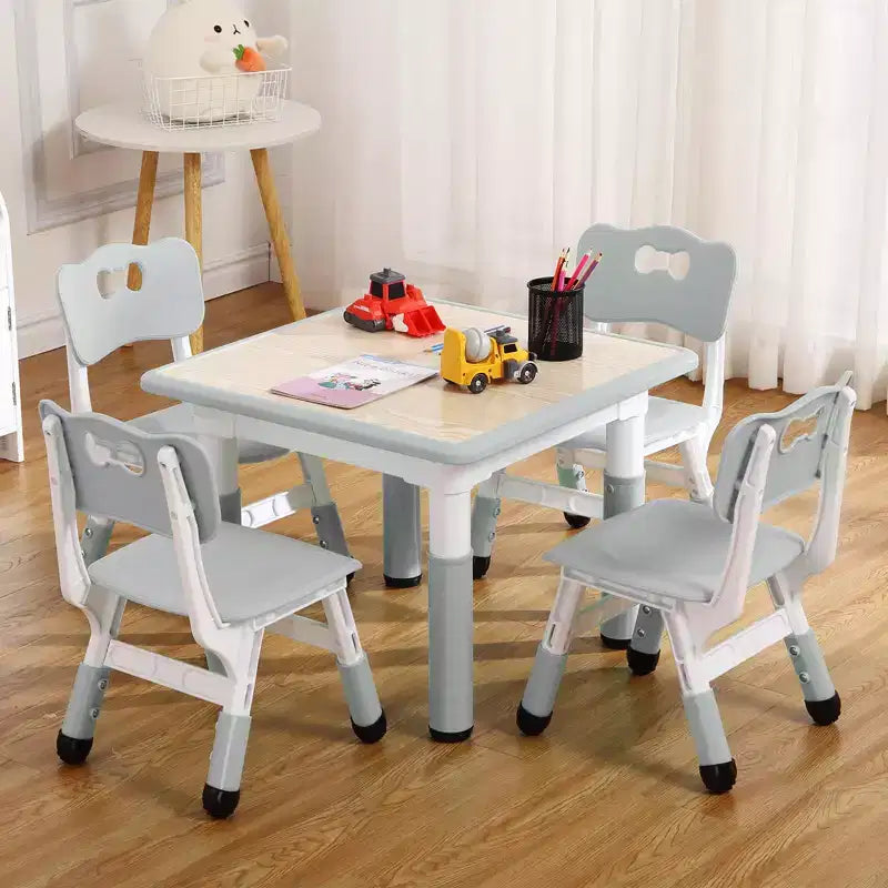 Tavolo Regolabile per Bambini COZONY con 4 Sedie, Set Tavolo Attività per Bambini di 2-10 Anni, Scrivania da Gioco per Asilo Nido con Gambe Antiscivolo e Piano Anti-graffiti