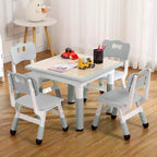Tavolo Regolabile per Bambini COZONY con 4 Sedie, Set Tavolo Attività per Bambini di 2-10 Anni, Scrivania da Gioco per Asilo Nido con Gambe Antiscivolo e Piano Anti-graffiti