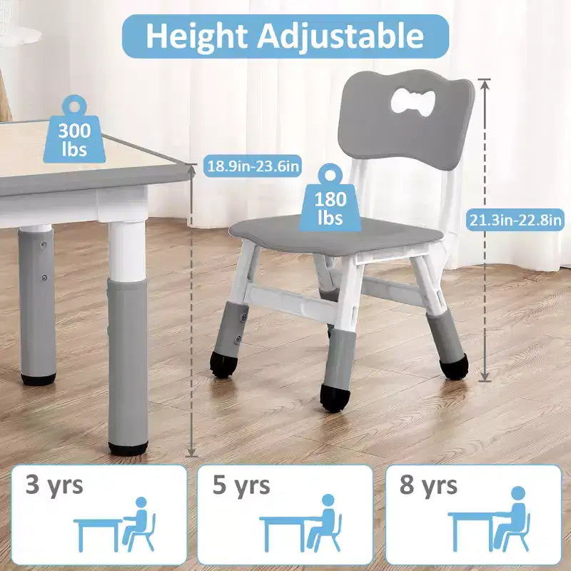 Tavolo Regolabile per Bambini COZONY con 4 Sedie, Set Tavolo Attività per Bambini di 2-10 Anni, Scrivania da Gioco per Asilo Nido con Gambe Antiscivolo e Piano Anti-graffiti