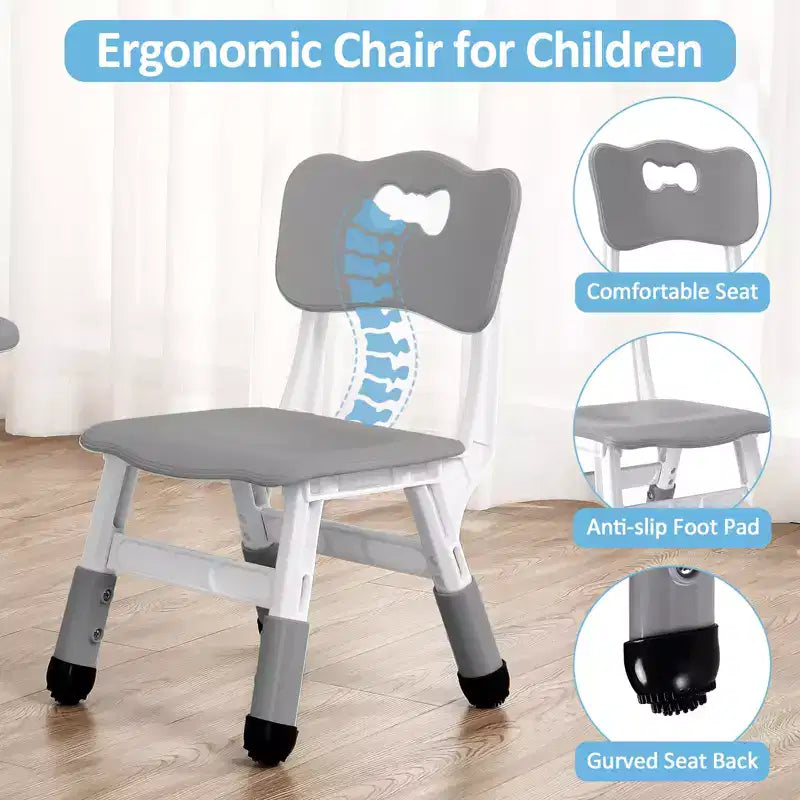 Tavolo Regolabile per Bambini COZONY con 4 Sedie, Set Tavolo Attività per Bambini di 2-10 Anni, Scrivania da Gioco per Asilo Nido con Gambe Antiscivolo e Piano Anti-graffiti