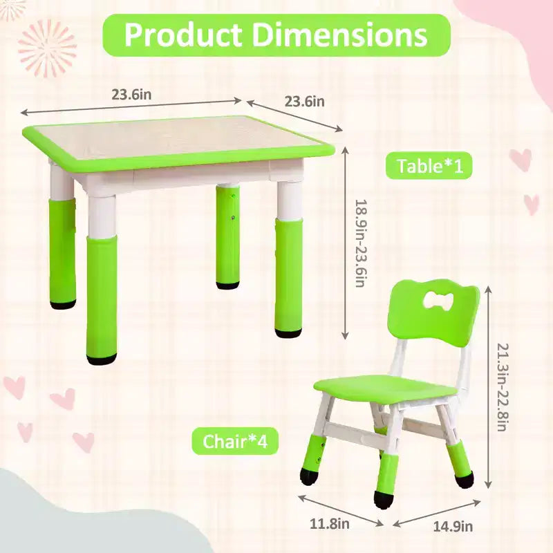 Tavolo Regolabile per Bambini COZONY con 4 Sedie, Set Tavolo Attività per Bambini di 2-10 Anni, Scrivania da Gioco per Asilo Nido con Gambe Antiscivolo e Piano Anti-graffiti