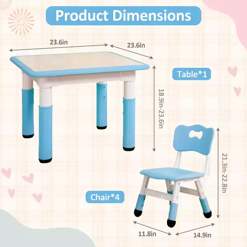 Tavolo Regolabile per Bambini COZONY con 4 Sedie, Set Tavolo Attività per Bambini di 2-10 Anni, Scrivania da Gioco per Asilo Nido con Gambe Antiscivolo e Piano Anti-graffiti