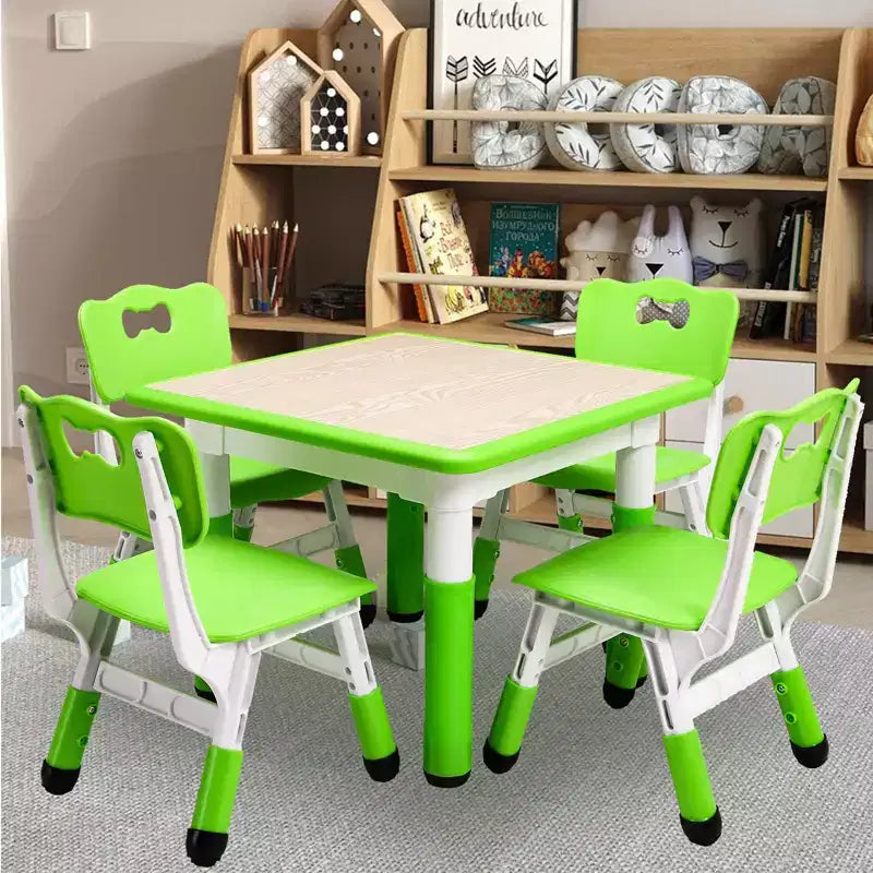 Tavolo Regolabile per Bambini COZONY con 4 Sedie, Set Tavolo Attività per Bambini di 2-10 Anni, Scrivania da Gioco per Asilo Nido con Gambe Antiscivolo e Piano Anti-graffiti