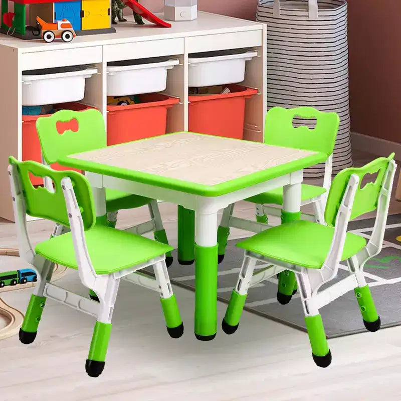 Tavolo Regolabile per Bambini COZONY con 4 Sedie, Set Tavolo Attività per Bambini di 2-10 Anni, Scrivania da Gioco per Asilo Nido con Gambe Antiscivolo e Piano Anti-graffiti