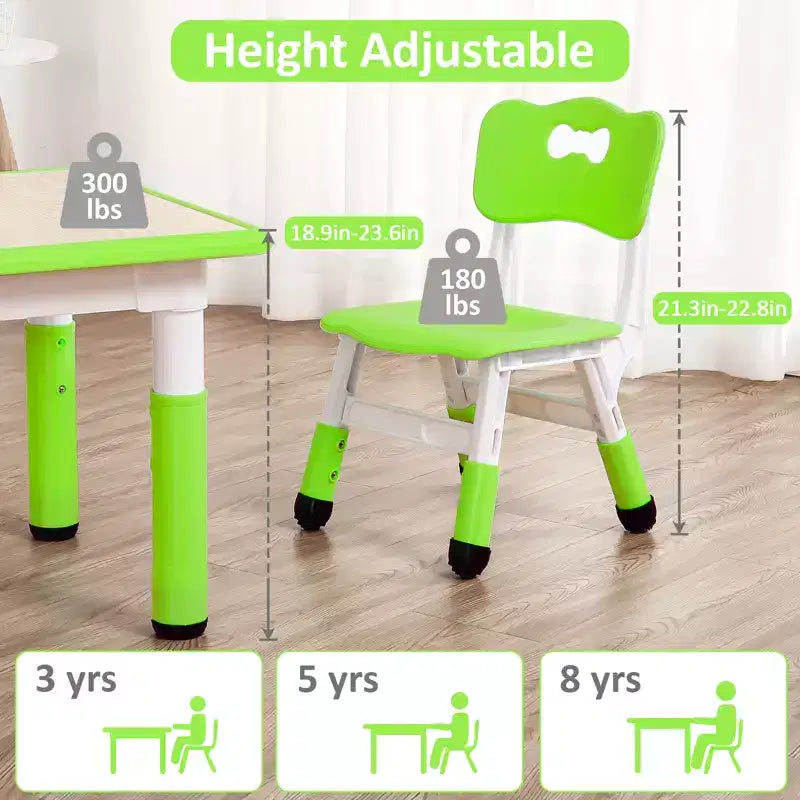 Tavolo Regolabile per Bambini COZONY con 4 Sedie, Set Tavolo Attività per Bambini di 2-10 Anni, Scrivania da Gioco per Asilo Nido con Gambe Antiscivolo e Piano Anti-graffiti