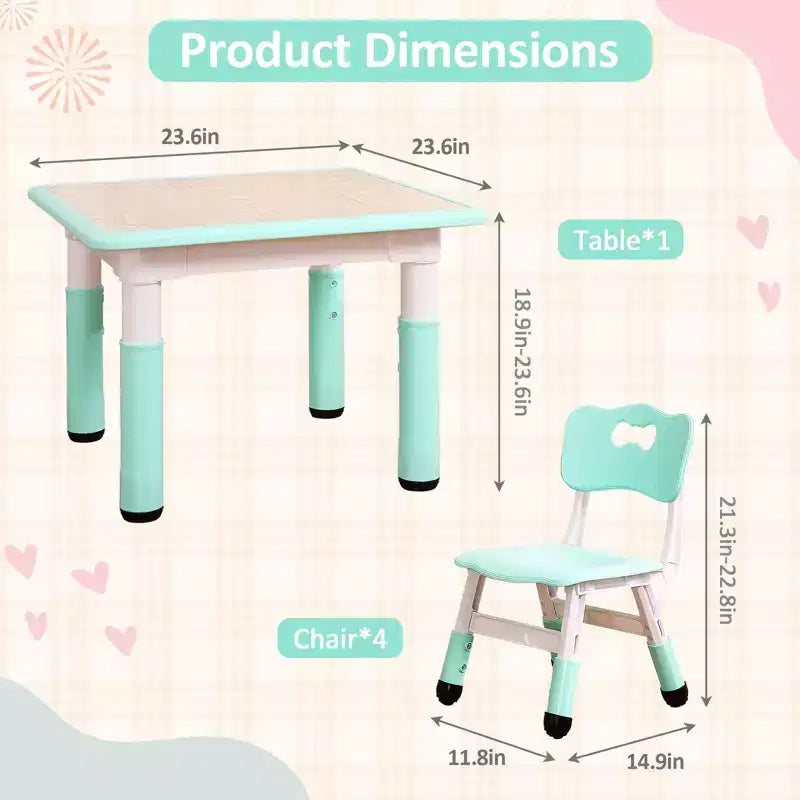 Tavolo Regolabile per Bambini COZONY con 4 Sedie, Set Tavolo Attività per Bambini di 2-10 Anni, Scrivania da Gioco per Asilo Nido con Gambe Antiscivolo e Piano Anti-graffiti