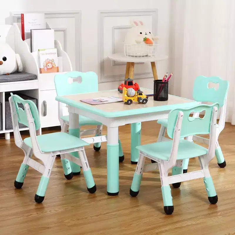 Tavolo Regolabile per Bambini COZONY con 4 Sedie, Set Tavolo Attività per Bambini di 2-10 Anni, Scrivania da Gioco per Asilo Nido con Gambe Antiscivolo e Piano Anti-graffiti